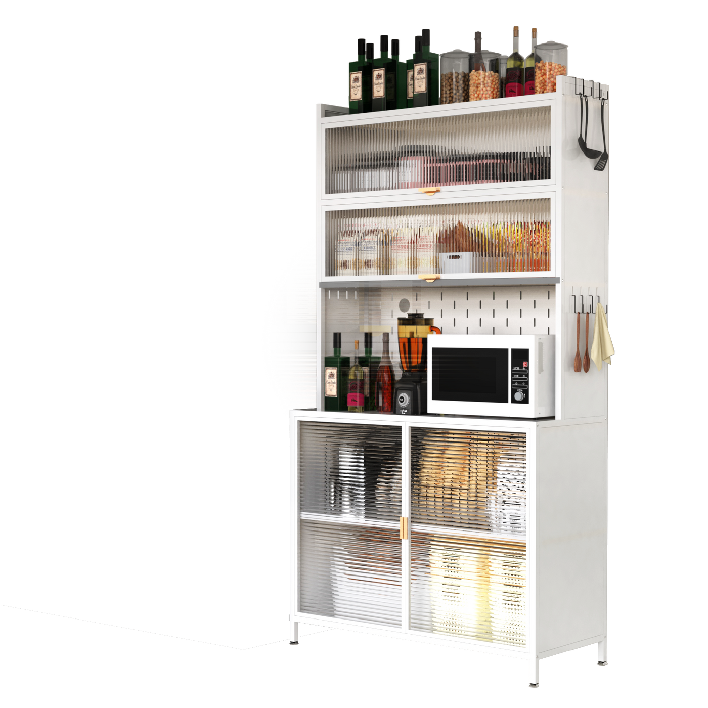 73'' Tall Kitchen Pantry Cabinet , 6 Level Flip Door with Pegboard Metal Pantry Storage Cabinet, Anti-Tip Design Hutch for Kitchen, Dining Room, Living Room (White)