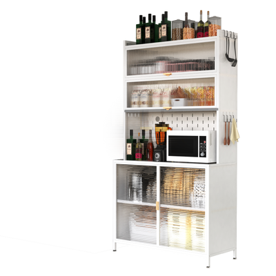 73'' Tall Kitchen Pantry Cabinet , 6 Level Flip Door with Pegboard Metal Pantry Storage Cabinet, Anti-Tip Design Hutch for Kitchen, Dining Room, Living Room (White)
