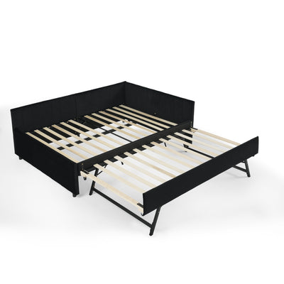 Full Size Daybed with Trundle Upholstered Tufted Sofa Bed, Sofa Bed Frame with Comfortable Backrest and Armrests, Velvet, Black(79.5''x58''x25'')