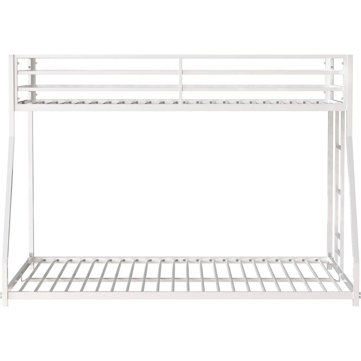 Adam Sturdy Twin Over Full Metal Bunk White for Kids and Adult, Low Profile and Easy Climbing with Stable Ladder