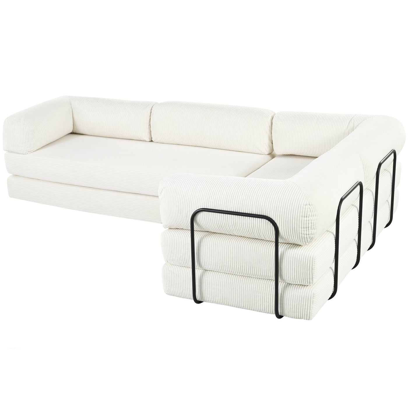 U_Style L-Shaped Modular Sofa Bed in Corduroy Fabric, Ideal for Living Rooms and Apartments