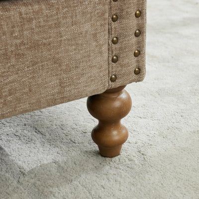 Upholstered Chaise Lounge Indoor with Nailheads, Sleeper Sofa Couch with 4 Throw Pillows & 2 Bolsters, Daybed with Rubberwood Legs, Taupe Chenille,75.2'' Wide