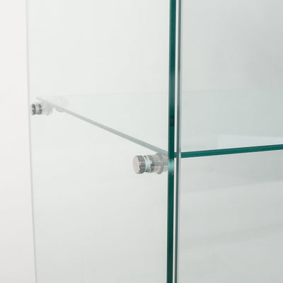 Two Door Glass Cabinet Glass Display Cabinet with 5 Shelves, White