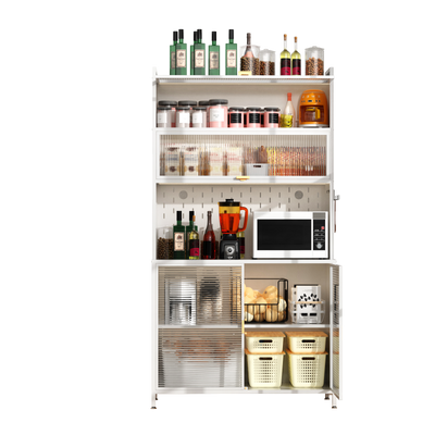 73'' Tall Kitchen Pantry Cabinet , 6 Level Flip Door with Pegboard Metal Pantry Storage Cabinet, Anti-Tip Design Hutch for Kitchen, Dining Room, Living Room (White)
