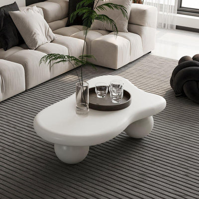 40 Inch Cloud Shaped Coffee Table with 3 Ball Legs for Living Room, Cream White