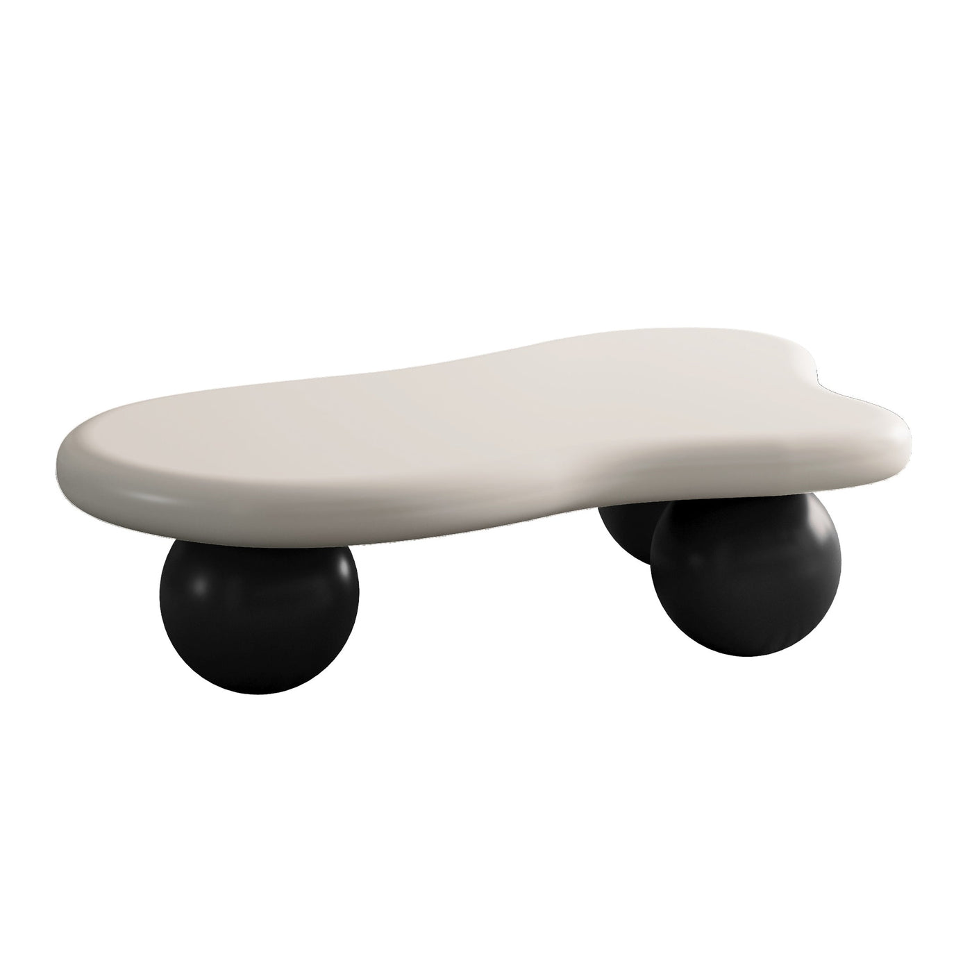 47 Inch Cloud Shaped Coffee Table with 3 Ball Legs for Living Room, White Top Black Legs