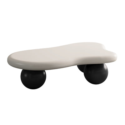 47 Inch Cloud Shaped Coffee Table with 3 Ball Legs for Living Room, White Top Black Legs