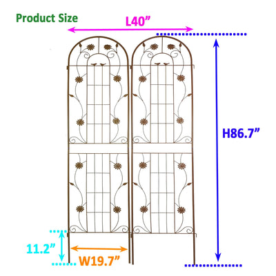 2 Pack Metal Garden Trellis 86.7' x 19.7' Rustproof Trellis for Climbing Plants Outdoor Flower Support Brown
