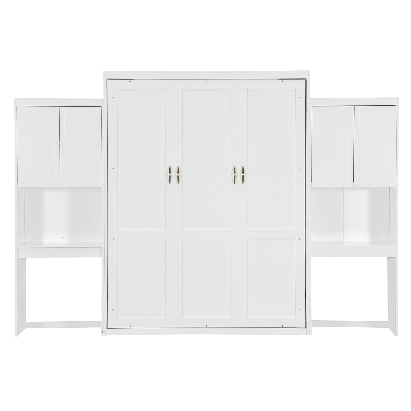 Queen Size Murphy Bed with Desk, Vanity and Cabinets, White