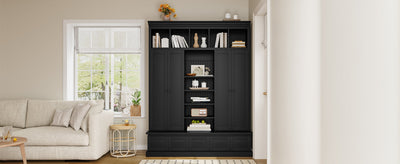 U-Can 78.7'H Hall Tree with Bench and 5 Storage Cubbies, Modern Entryway Storage Organizer Cabinet with 4 Doors, 5 Drawers and Adjustable Shelves for Hallway, Entryway, Living Room