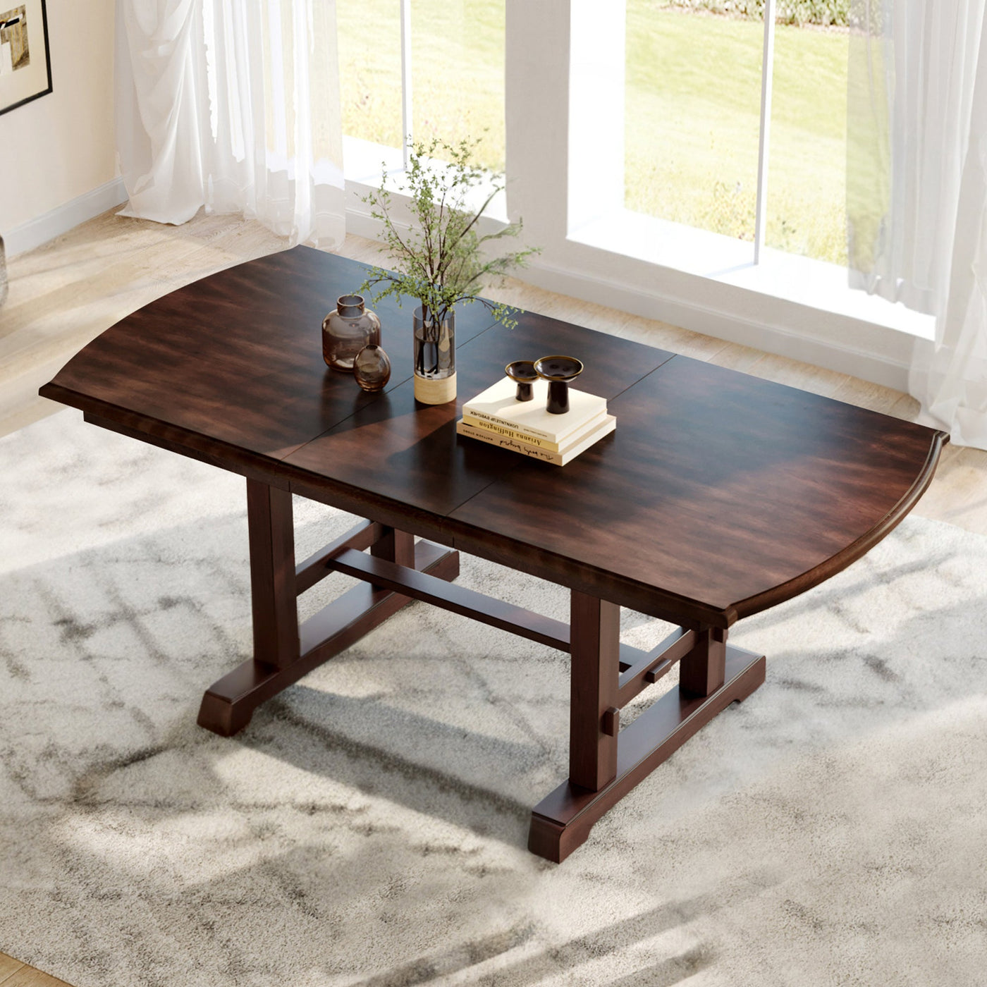 6-Piece Extendable Dining Table Set, 60–78 in. Wood Table with Removable Leaf, 4 Upholstered Chairs and Bench, Cherry Finish