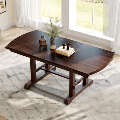 6-Piece Extendable Dining Table Set, 60–78 in. Wood Table with Removable Leaf, 4 Upholstered Chairs and Bench, Cherry Finish