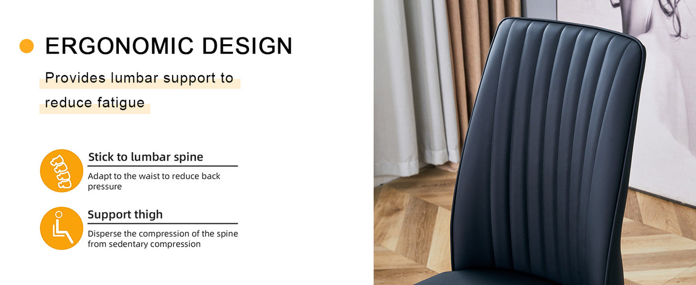 A set of 4 dining chairs, black dining chair set, PU material high backrest seats and sturdy leg chairs, suitable for restaurants, kitchens, and living rooms