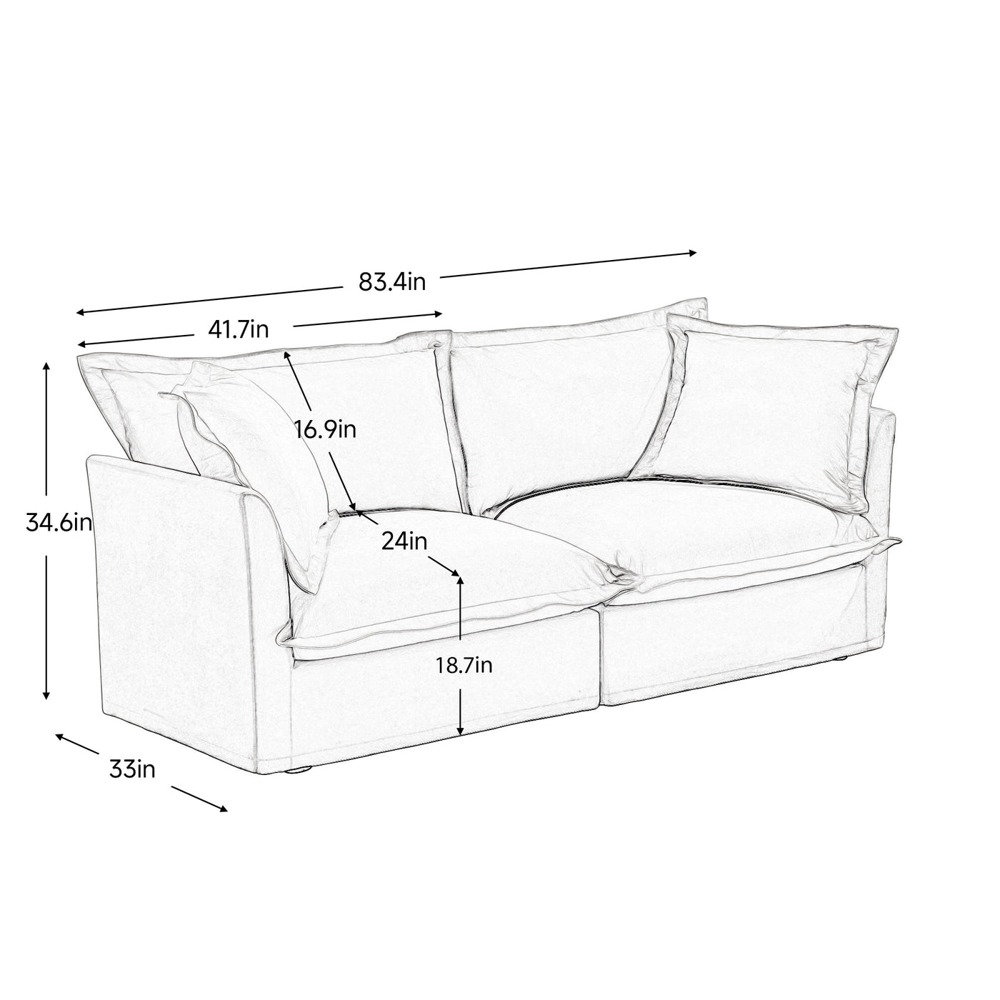 Modern Slipcovered 2-Seat Sofa Couches for Living Room, 2 Seater Sofa, Plain Chenille Deep Seat Sofa with Upholstered Cushion&Detachable Cover, Comfy Sofa Couch for Small Space, Apartment,Orange