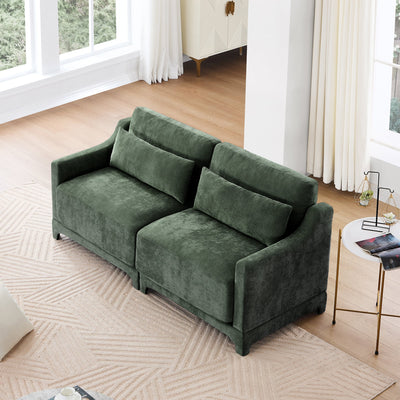 Elegant Two-Seater Chenille Fabric Sofa with Lumbar Pillows, Ergonomic Design, Green