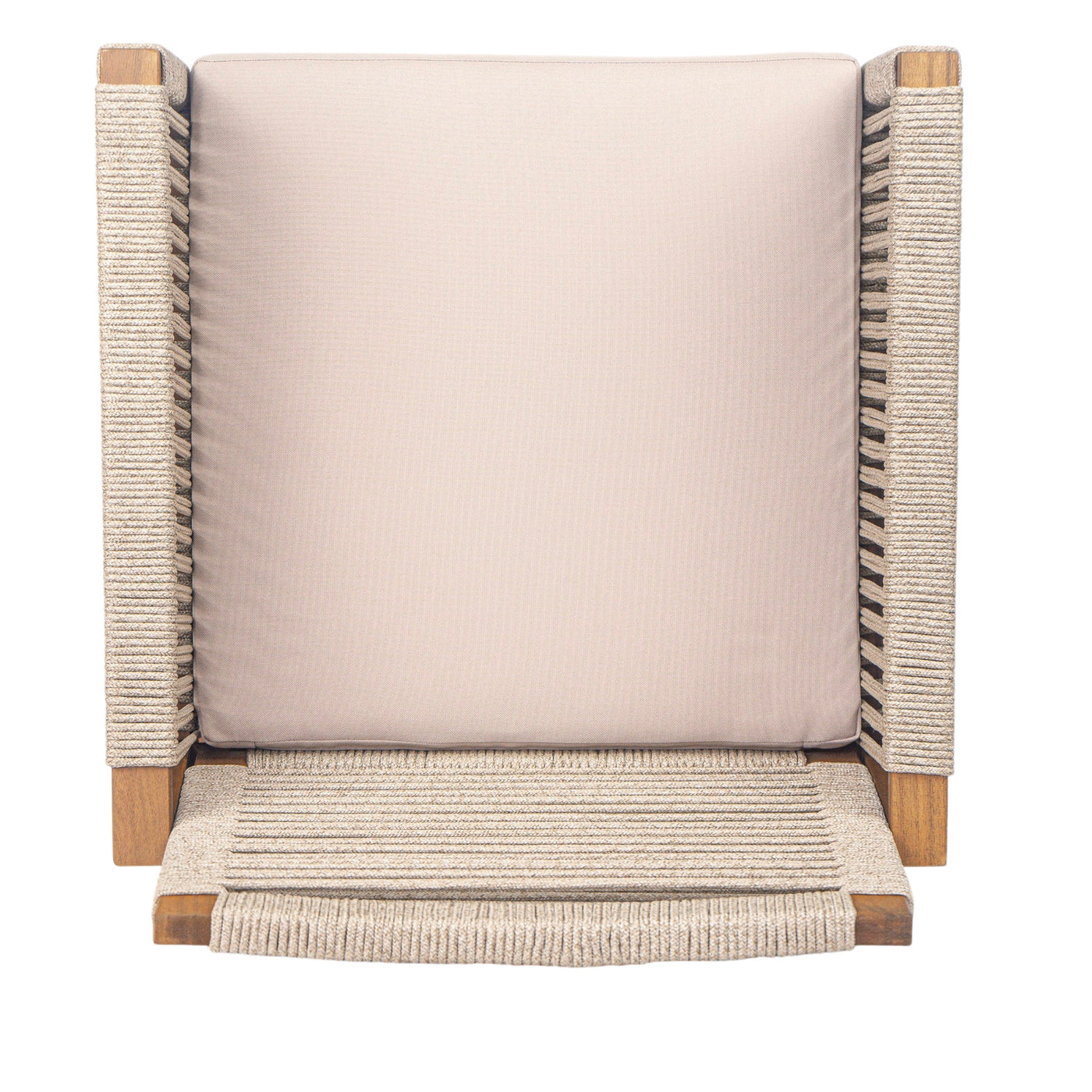 Acacia Wood Outdoor Dining Chairs Set of 2 with Rope Design Back and Arms, Washable Cushion, Light Brown