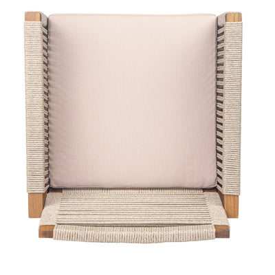 Acacia Wood Outdoor Dining Chairs Set of 2 with Rope Design Back and Arms, Washable Cushion, Light Brown