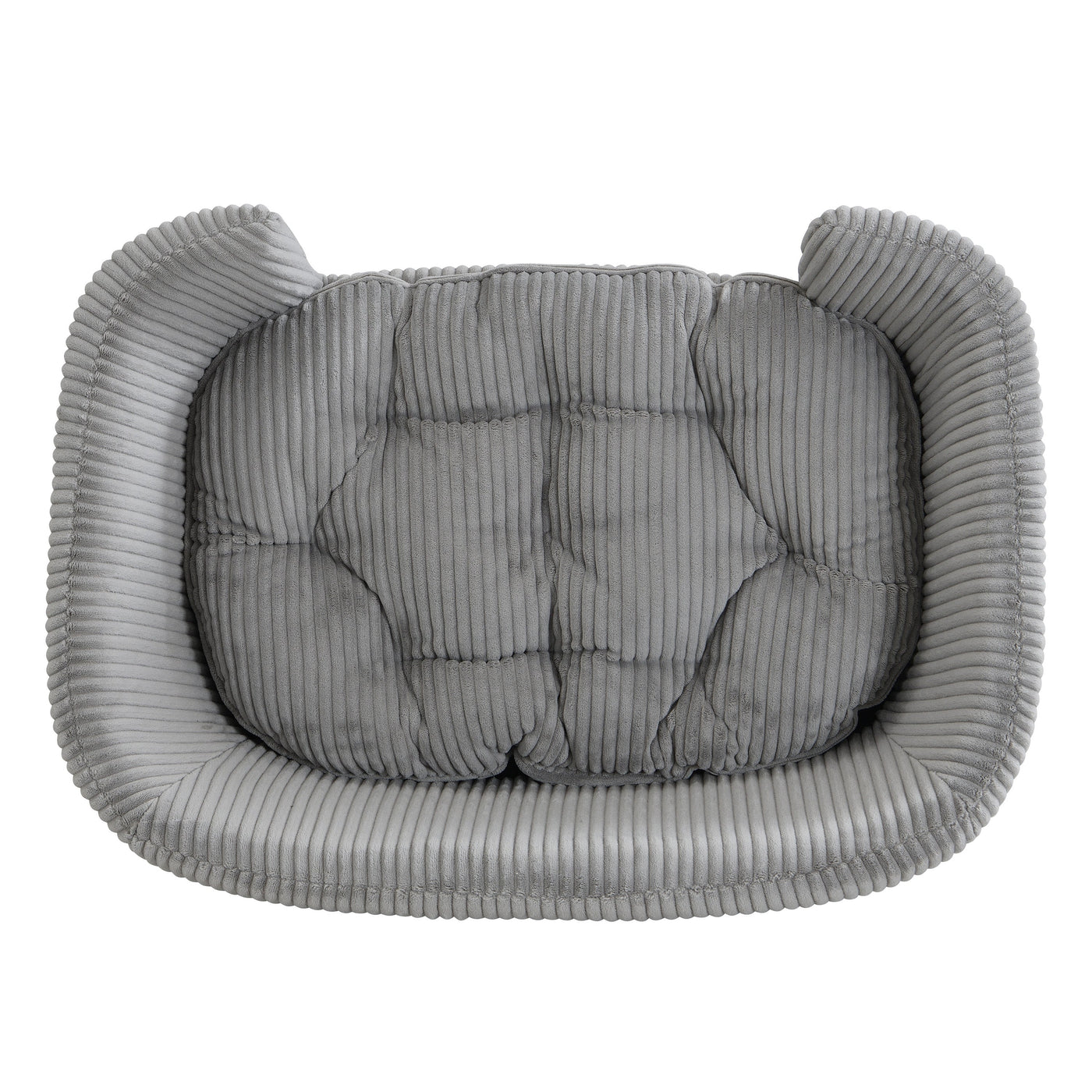 Elevated Dog Bed Frame for Small Dog, Corduroy Pet Couch Bed with Rubber Wood Legs and Supportive Foam, Gray, Easy Assembly