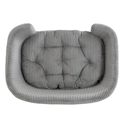 Elevated Dog Bed Frame for Small Dog, Corduroy Pet Couch Bed with Rubber Wood Legs and Supportive Foam, Gray, Easy Assembly
