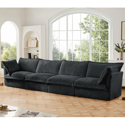 Slipcovered Long Sofa, 4 Seater Sofa with Removable Cover, Extra Deep Couch for Living Room, Corduroy Fabric Cloud Like Comfy Sofa Couch, Gray Corduroy Fabric