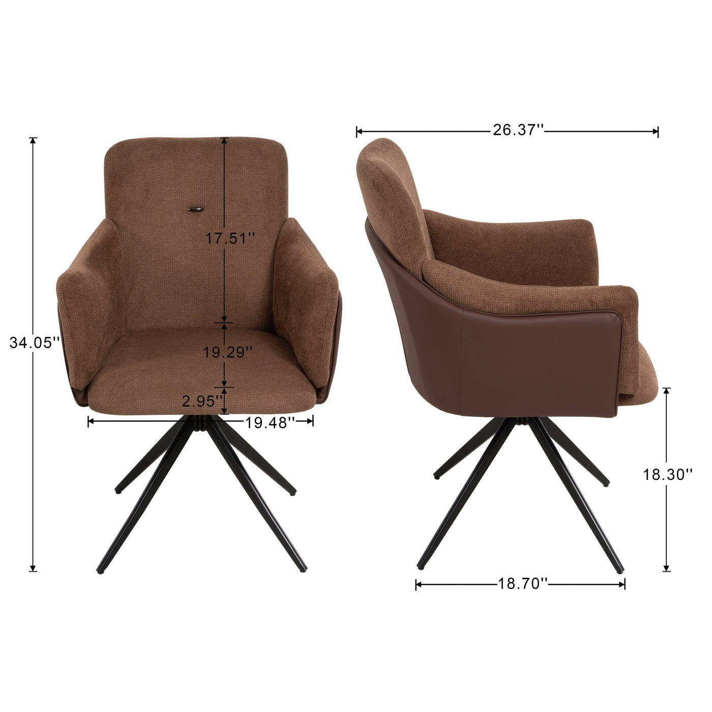 360° Swivel Home Office Desk Chairs Set of 2,Dining Chairs with Arm, Upholstered Bedroom Chairs with Metal Base,Makeup Chair for Vanity, for Living Room, Bedroom,Study Room,Dining Room(Dark Brown)