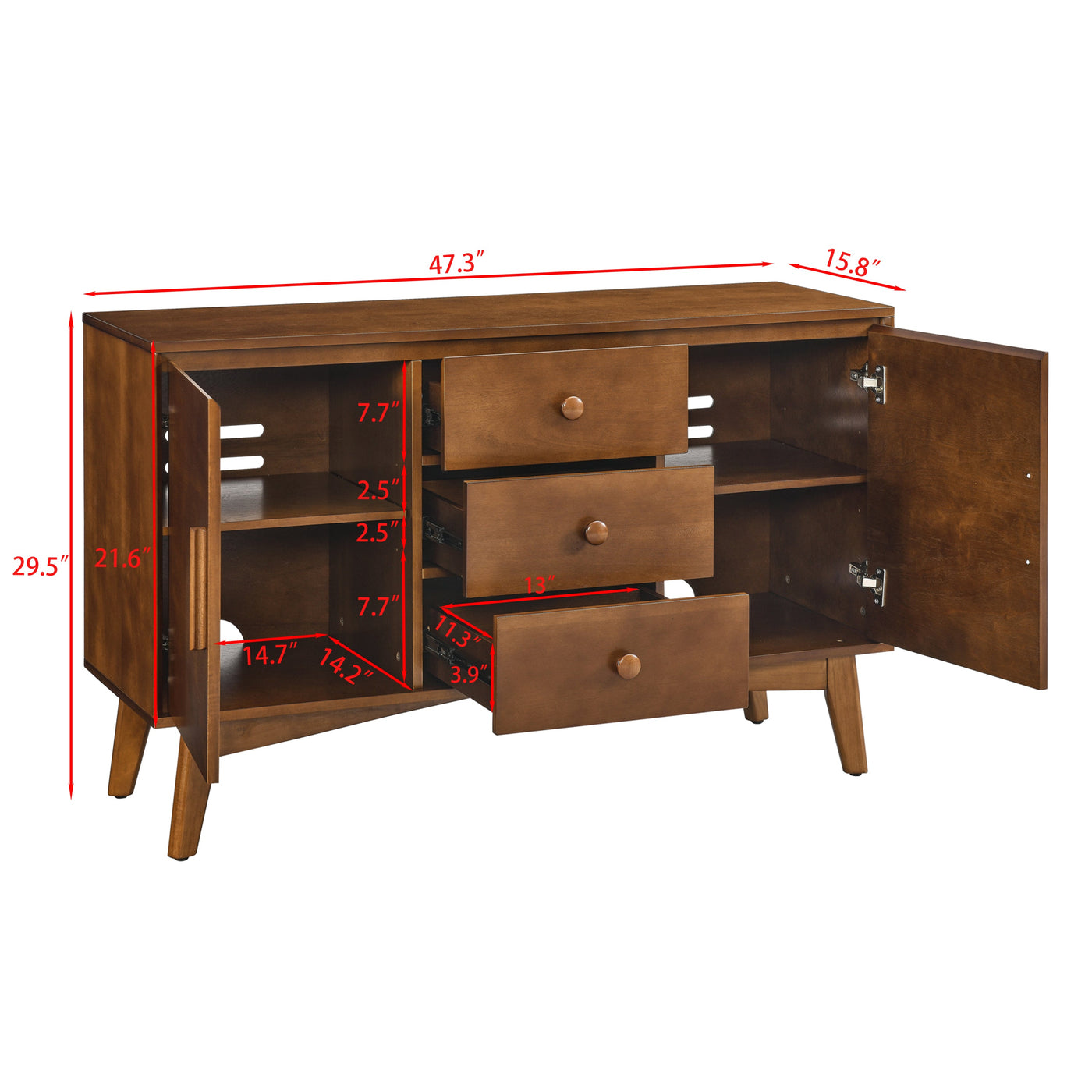 47.3' Mid Century Modern Sideboard Buffet Cabinet with Storage, Storage Cabinet with 2 Doors and 3 Drawers for Kitchen Dining Living Room, Accent Console Table, Walnut