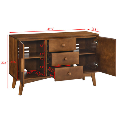 47.3' Mid Century Modern Sideboard Buffet Cabinet with Storage, Storage Cabinet with 2 Doors and 3 Drawers for Kitchen Dining Living Room, Accent Console Table, Walnut