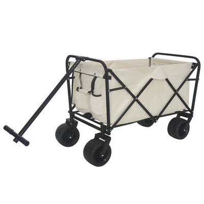360° Rotating Rear Wheel Heavy-Duty Folding Wagon – Multi-Use Garden Cart with All-Terrain Wheels, Design for Camping, Beach, Picnic & Outdoor, Beige