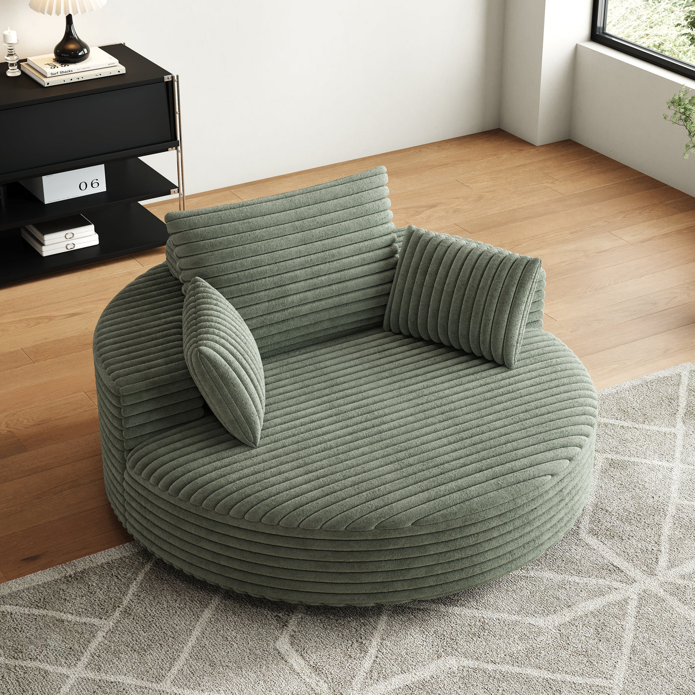 55''L Corduroy Chenille Foam Single Swivel Chair, Fluffy Modern Sleeper, 360 Degree Swivel Chair for Living Room, Bedroom, Lounge and Projection Room