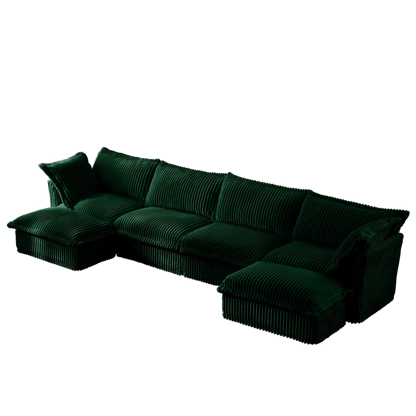 Slipcovered U Shape Sectional Wide and Deep Seat Sofa Couch, 4 Seater Sofa with French Edges Design Multiple Big Pillows, Soft Deep Seat Comfy Cloud Couch for Living Room, Apartment, Green Corduroy