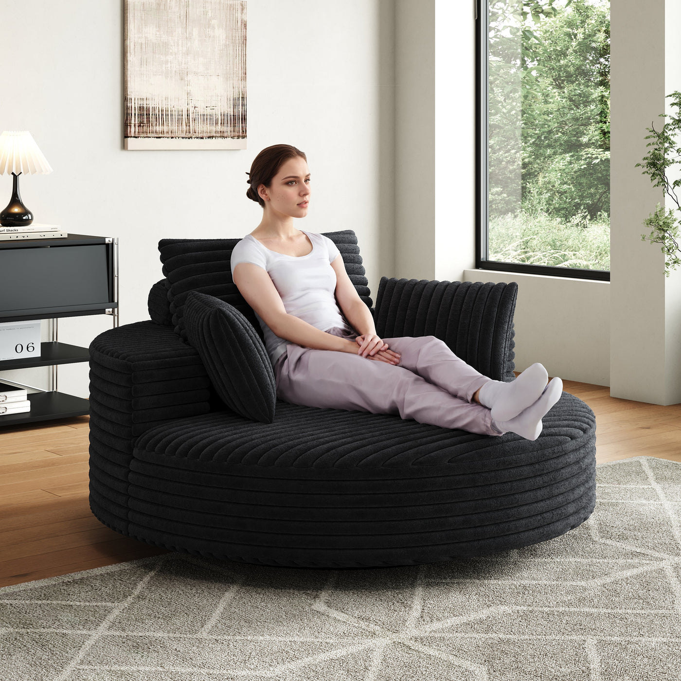 55''L Corduroy Chenille Foam Single Swivel Chair, Fluffy Modern Sleeper, 360 Degree Swivel Chair for Living Room, Bedroom, Lounge and Projection Room