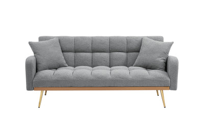 69 Inch Sofa Bed Gray with Adjustable Teddy Sofa for Small Space Living Room and Bedroom
