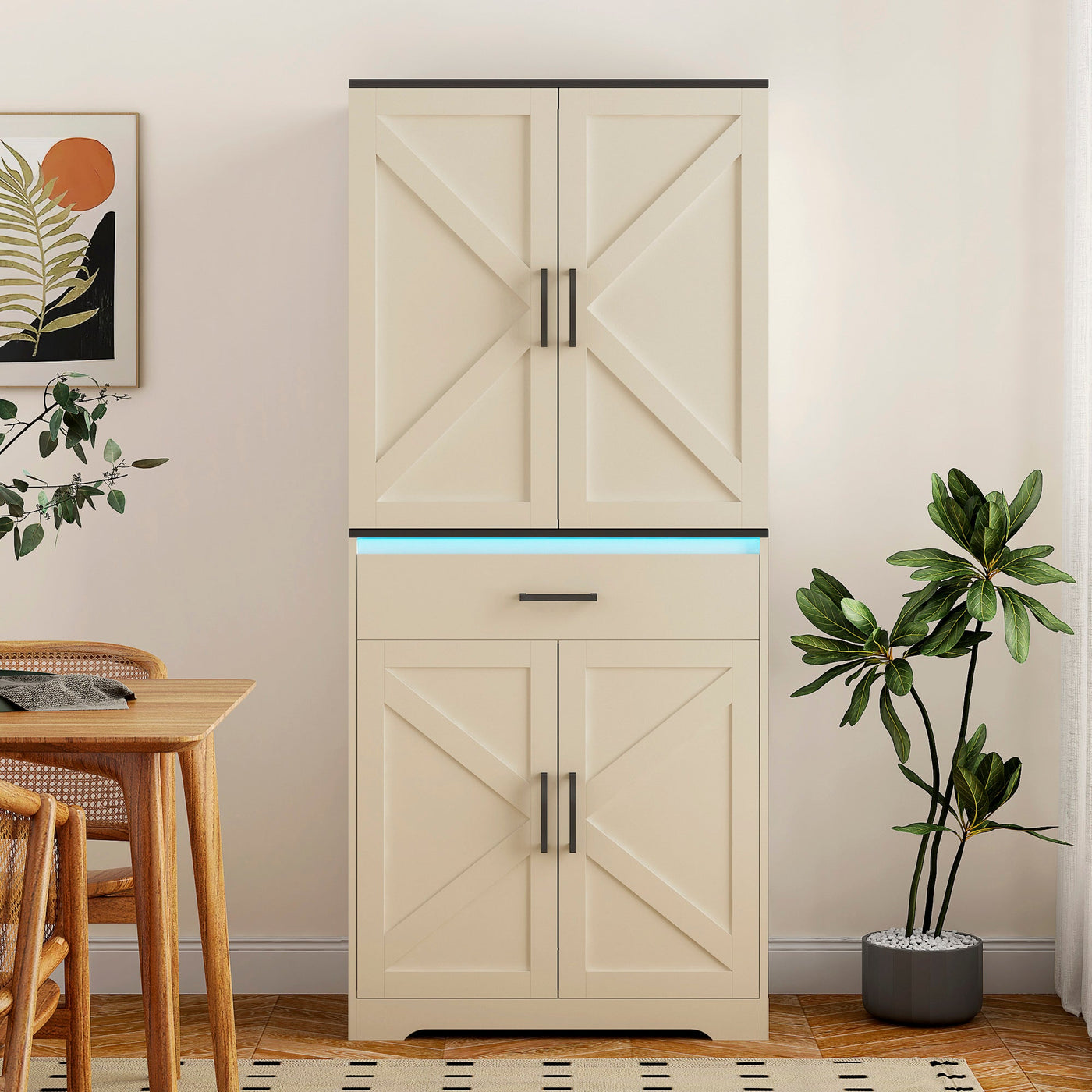 Modern Wooden Cabinet with Sturdy Frame for Living Room, Entryway, Bedroom, Hallway, Office, with LEDs,with Drawer