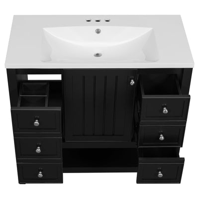 36' Bathroom Vanity with Sink Combo, One Cabinet and Three Drawers, Solid Wood and MDF Board, Black (Old Sku:SY999505AAB)