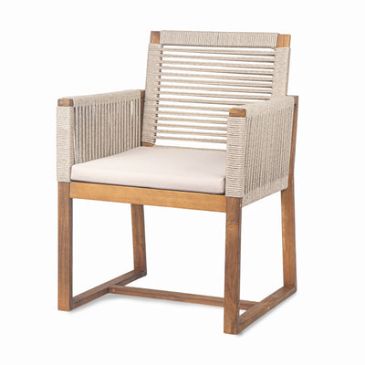 Acacia Wood Outdoor Dining Chairs Set of 2 with Rope Design Back and Arms, Washable Cushion, Light Brown