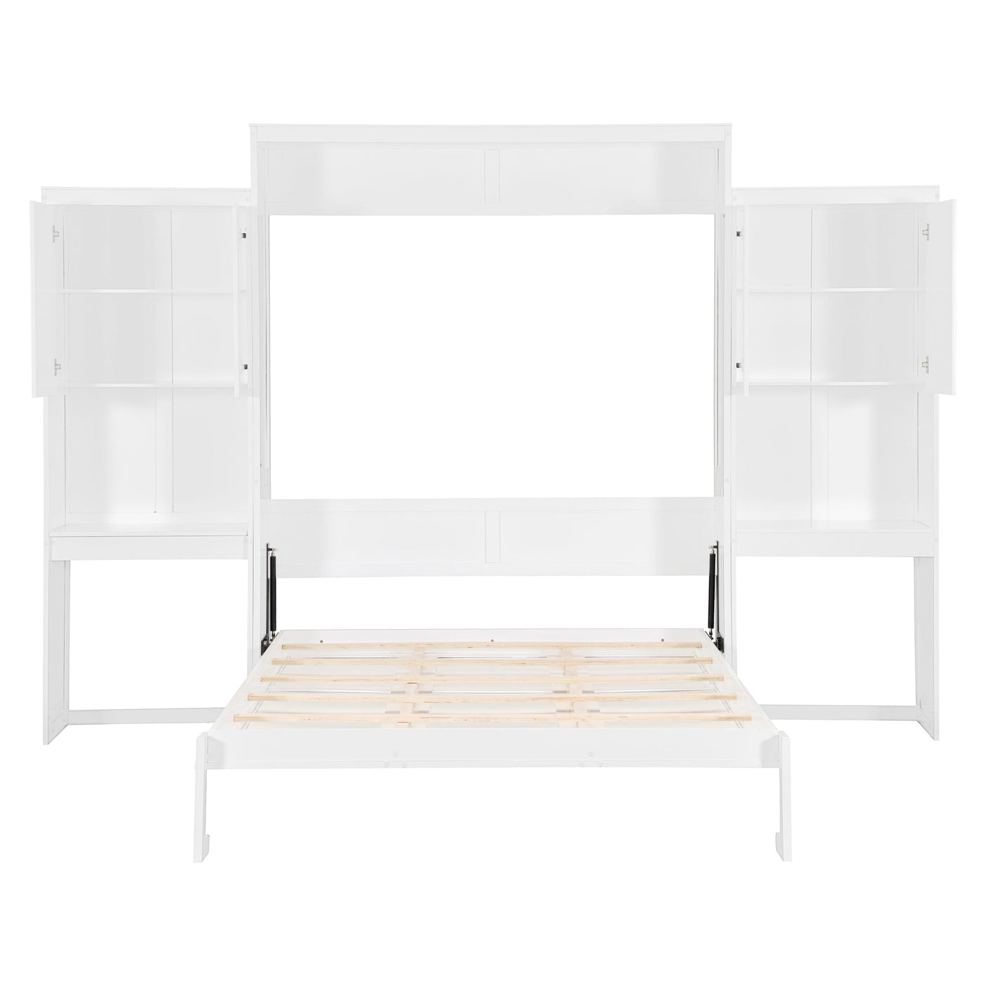 Queen Size Murphy Bed with Desk, Vanity and Cabinets, White