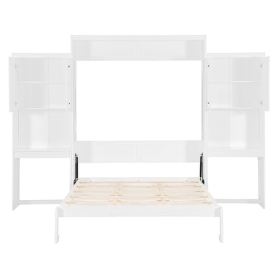 Queen Size Murphy Bed with Desk, Vanity and Cabinets, White