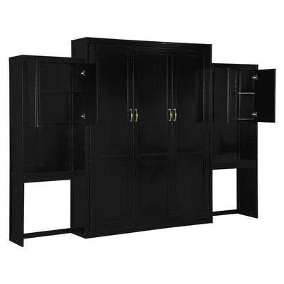 Queen Size Murphy Bed with Desk, Vanity and Cabinets, Espresso