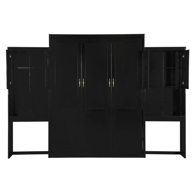 Queen Size Murphy Bed with Desk, Vanity and Cabinets, Espresso