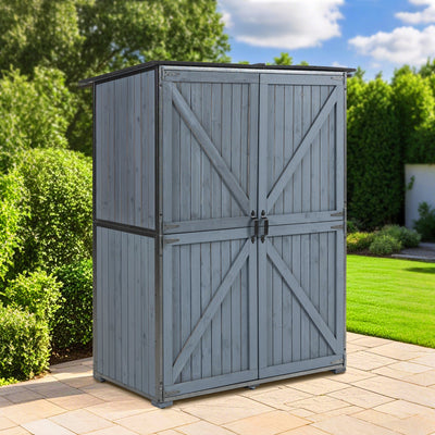 Outdoor Storage Cabinet 55.1'L X 29.1'W X 68.9'H, Garden Shed Tool Shed with Metal Frame Structure for Backyard Garden Patio Lawn (Blue Gray)