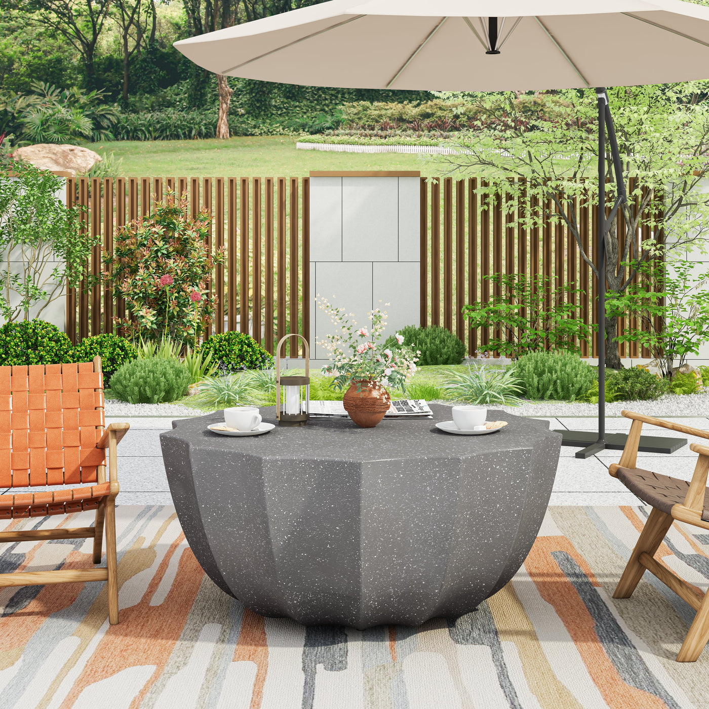 35.43' Modern Outdoor and Indoor Waterproof Coffee Table, Durable MgO Cement Design, Suitable for Terraces, Gardens, Backyards and Living Rooms ( Grey)