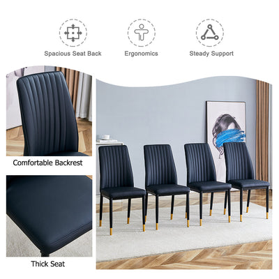 A set of 4 dining chairs, black dining chair set, PU material high backrest seats and sturdy leg chairs, suitable for restaurants, kitchens, and living rooms