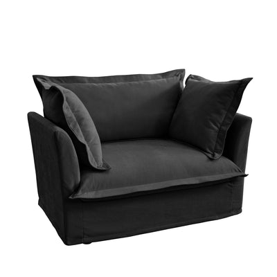 Slip-covered Armchair with 1 Big Back Cushion and 2 Big Toss Pillows, Single Deep Seat Comfy Single Couch Sofa Multiple Large Soft Pillows, Chenille Fabric, Black
