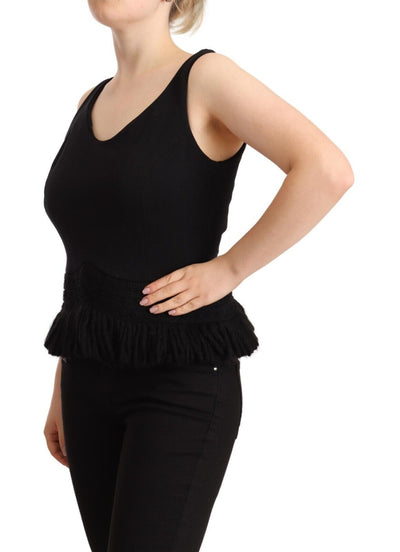 Ermanno Scervino Black Cotton Sleevelesss Tank Casual Top