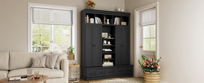 U-Can 78.7'H Hall Tree with Bench and 5 Storage Cubbies, Modern Entryway Storage Organizer Cabinet with 4 Doors, 5 Drawers and Adjustable Shelves for Hallway, Entryway, Living Room