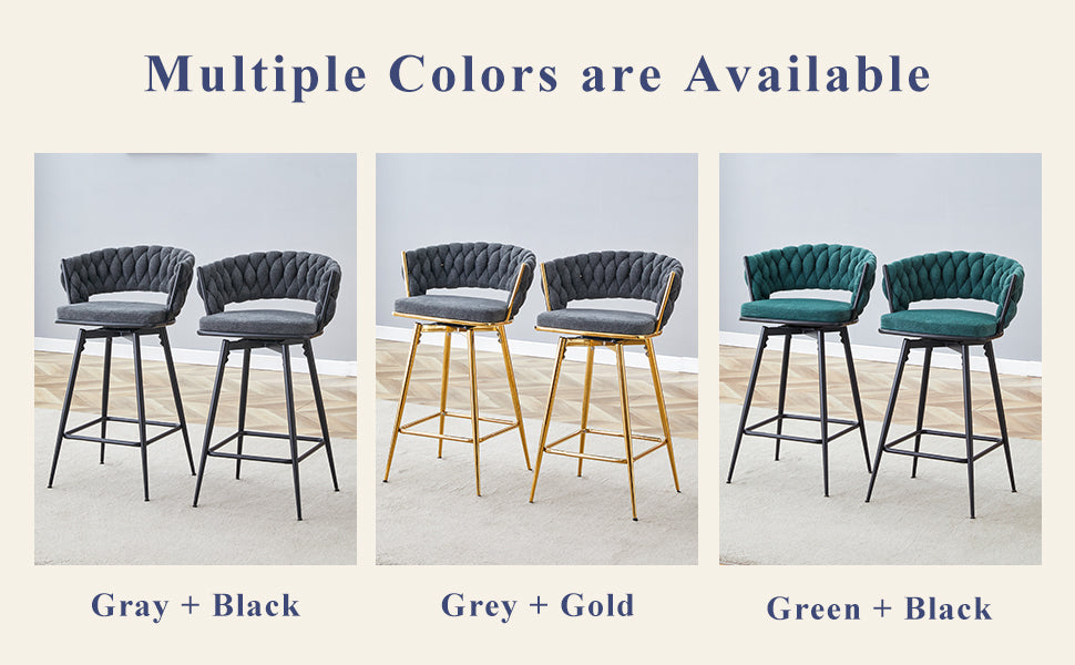 A set of 4 rotating bar stools, equipped with breathable linen cushions - beige seats with golden metal legs, suitable for the height of the kitchen island, dining table or bar counter