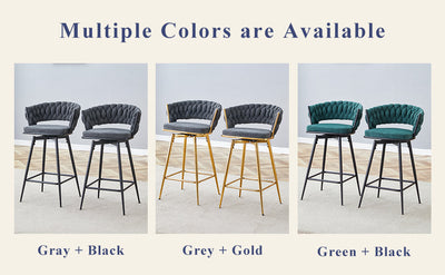 A set of 4 rotating bar stools, equipped with breathable linen cushions - beige seats with golden metal legs, suitable for the height of the kitchen island, dining table or bar counter