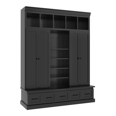 U-Can 78.7'H Hall Tree with Bench and 5 Storage Cubbies, Modern Entryway Storage Organizer Cabinet with 4 Doors, 5 Drawers and Adjustable Shelves for Hallway, Entryway, Living Room