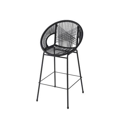Ferrara Outdoor Patio Barstool Set of 2, Black Faux Wicker PE Rattan with Iron Frame
