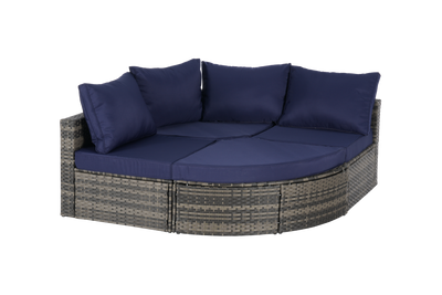8 Piece Outdoor Patio Sofa Set, Sectional L- Shaped Patio Furniture Wicker Patio Conversation Set with Curved Sofa  Ottoman & Glass Top Table for Backyard Poolside